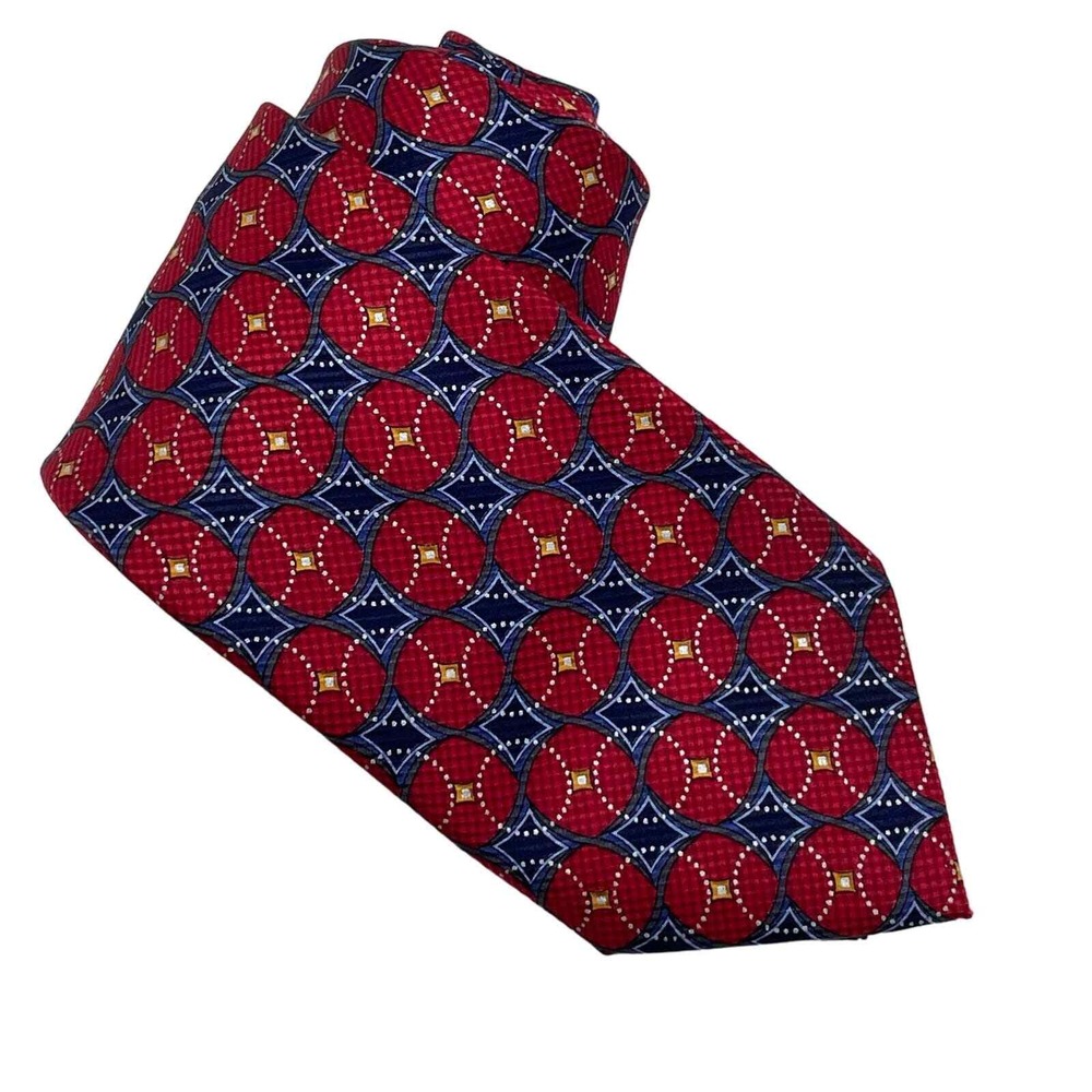 JZ Richards Nordstrom Red Blue Batik Geometric‎ Print Necktie